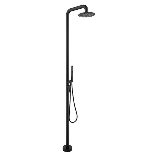 Double Handle 1-Spray Outdoor Shower Faucet 1.8 GPM with Ceramic Disc Valves Floor Mounted Shower System in Matte Black