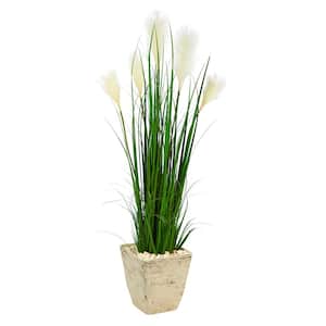 4.5ft. Wheat Plume Grass Artificial Plant in Country White Planter
