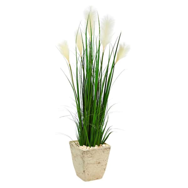 Nearly Natural 4.5ft. Wheat Plume Grass Artificial Plant in Country White Planter
