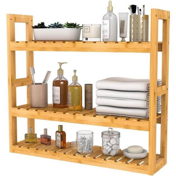 SONGMICS Bamboo Bathroom Shelves, 3-Tier Adjustable Layer Rack