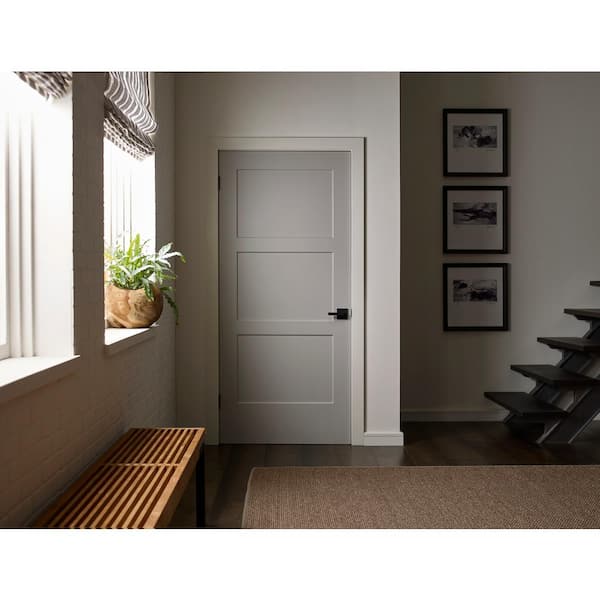 30 in. x 80 in. 3 Panel Birkdale Primed Right-Hand Smooth Solid Core Molded Composite Single Prehung Interior Door
