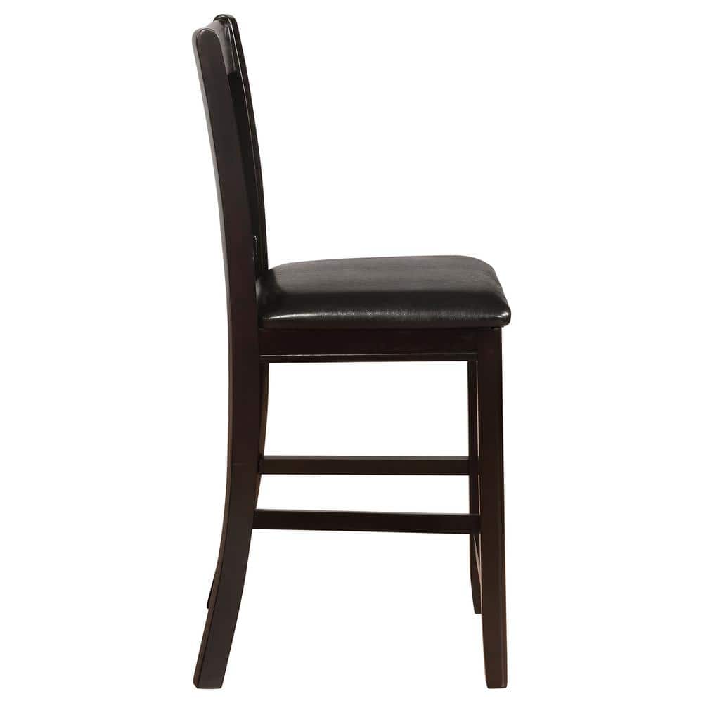 Lavon Cappuccino Wood and Black Faux Leather Counter Height Stools, Set of 2