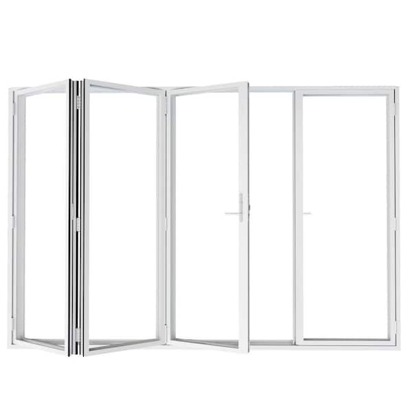ARK DESIGN 120 in. x 80 in. Left Swing/Outswing Double Tempered Glass White Aluminum Folding Patio Door