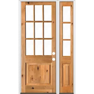 56 in. x 96 in. Knotty Alder 2 Panel Left-Hand/Inswing Clear Glass Clear Stain Wood Prehung Front Door w/Right Sidelite