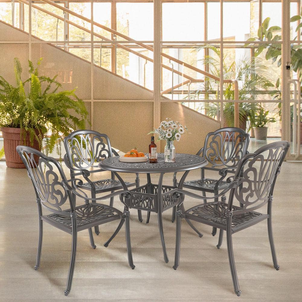 5-Piece Outdoor Furniture Dining Table Set Cast Aluminum Patio Furniture fo