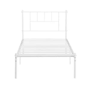 Twin Bed Frame White Metal Frame with Headboard and Footboard Platform Bed with Storage No Box Spring Needed
