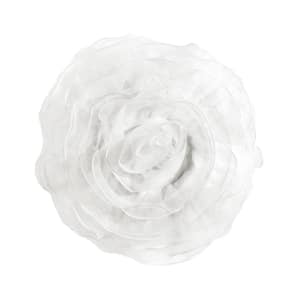 Ruffle Layer Flower White Round Polyester 17 in. x 17 in. Round Throw Pillow