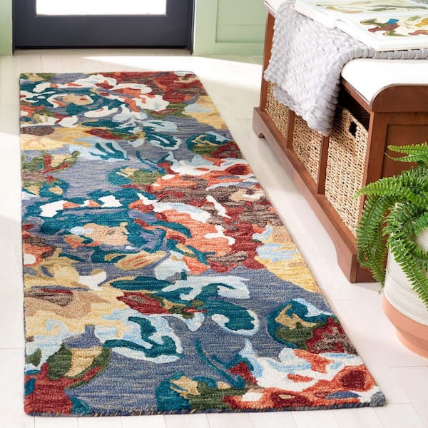 Blossom 2 ft. x 8 ft. Light Blue/Rust Oversized Abstract Floral Runner Rug