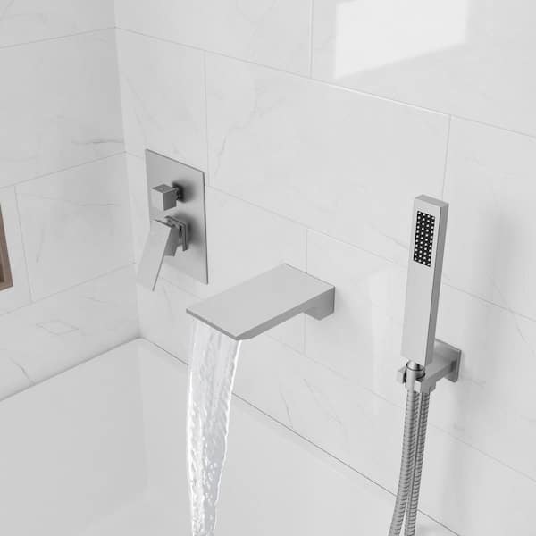 Rainspire Double Handles 2-Spray Wall Mount Roman Tub Faucet with Hand Shower 1.8 GPM in Brushed Nickel (Valve Included)
