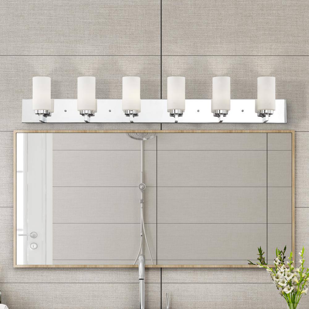 Polished Chrome 6-Light Vanity with Satin Opal Glass