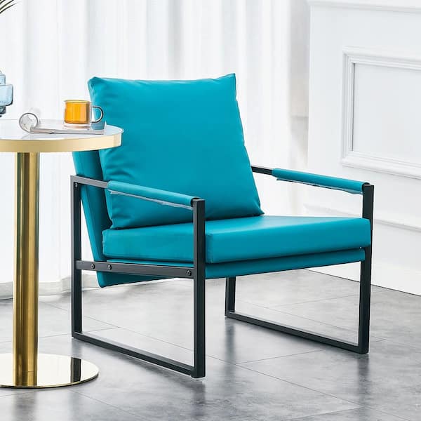 Unbranded 27 in. Blue Faux Leather Arm Chair with Metal Frame