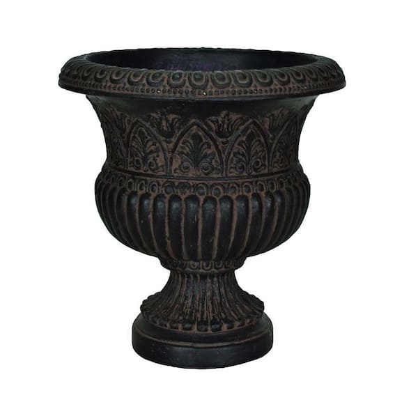 MPG 17-1/4 in. x 18 in. Cast Stone Faux Iron Urn in Aged Charcoal