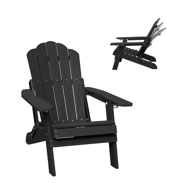 Clihome Folding Plastic Outdoor Adirondack Chair in Black