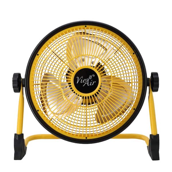 12 in. Yellow Rechargeable Battery Operated Floor Fan for Indoor or Outdoor