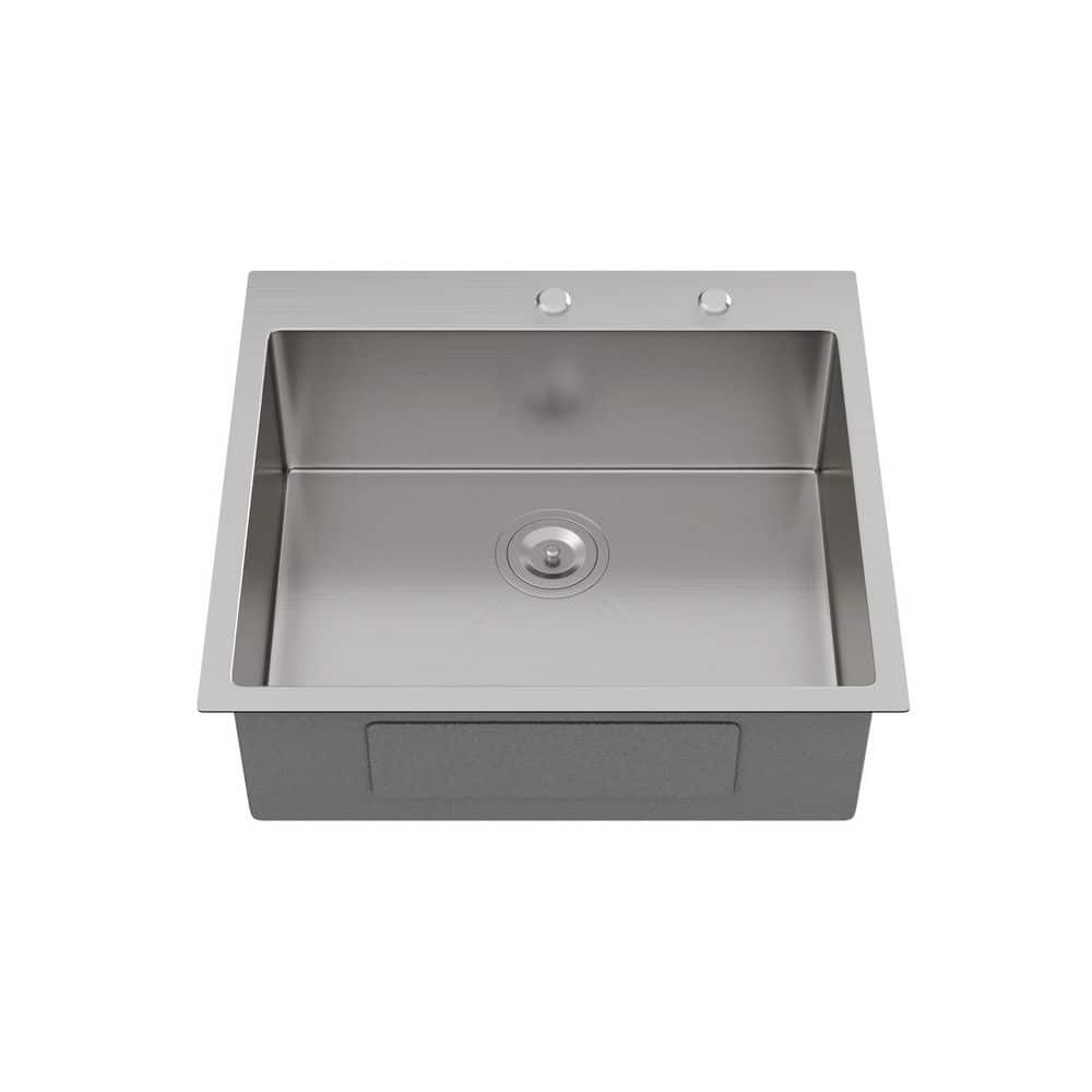 Drop Project Log MYRYY 25 in. Drop-In Single Bowl 16 Gauge Brushed Nickel Stainless ...
