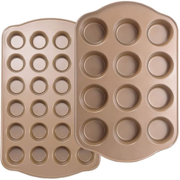 2-Piece Carbon Steel Nonstick Muffin and Cupcake Pan Set, 12 Cup Regular and 24 Cup Mini Muffin Tins, Rust-Resistant