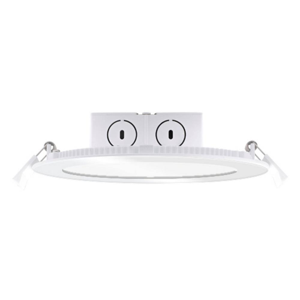Bulbrite 6 in. Canless 2700K, 65-Watt Equivalent, White Round Dimmable Flat LED Recessed Downlight with J-Box Included (2-Pack) -  861561