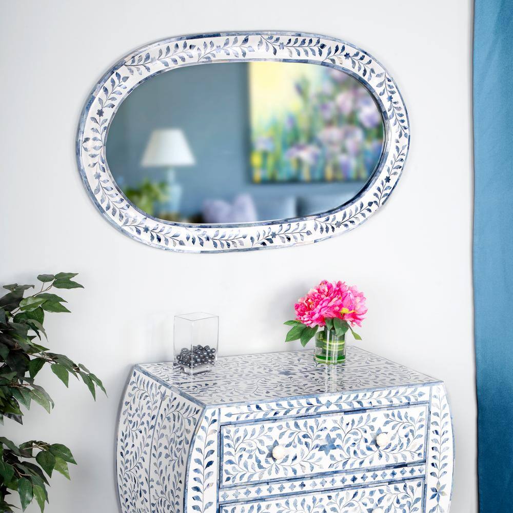 Trubadur Oval Blue and White Bone Inlay Vanity Mirror