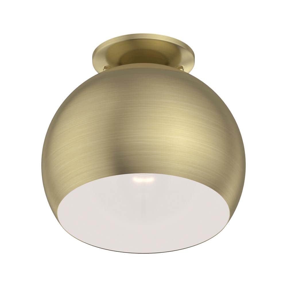 Elegant Antique Brass 1-Light Flush Mount with White Interior