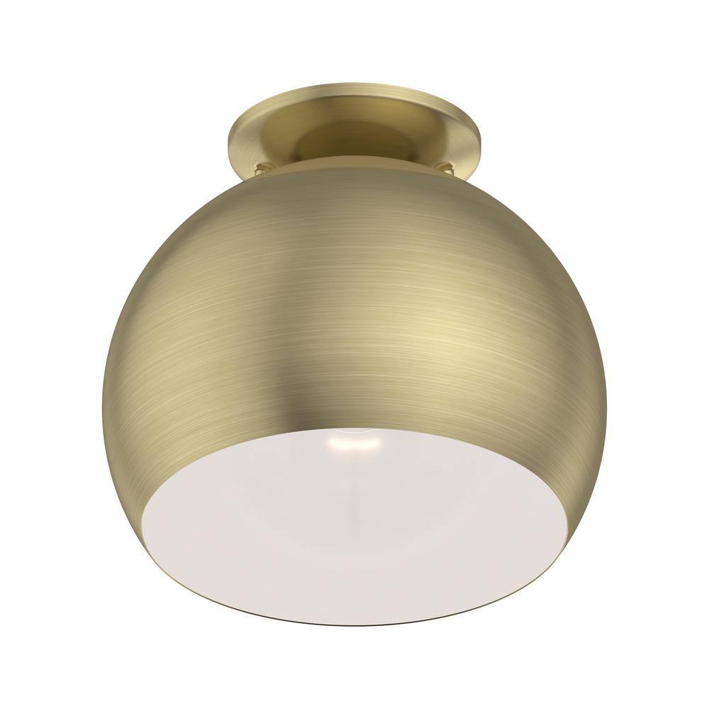 Elegant Antique Brass 1-Light Flush Mount with White Interior