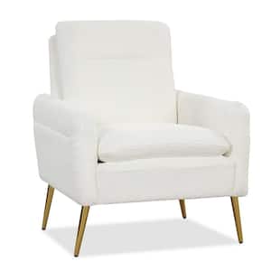 1PC Modern White Accent Chair Upholstered Armchair with Tapered Metal Legs