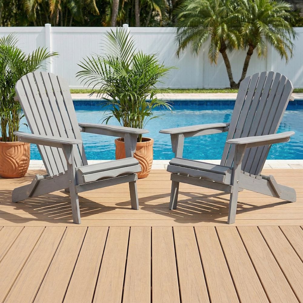 Mondawe 2-Piece Wooden Outdoor Folding Adirondack Chair with Pre