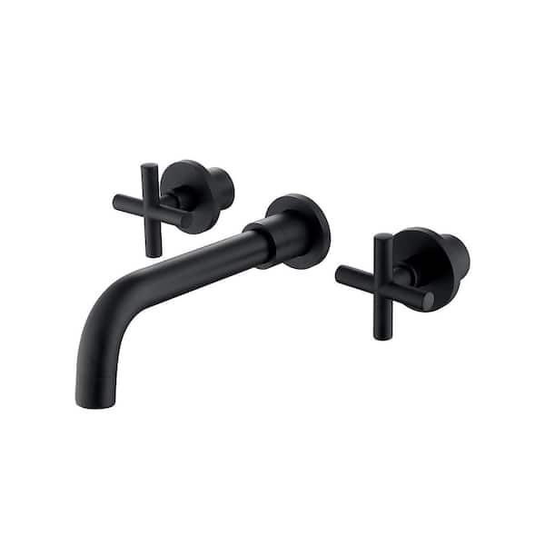 PERLIRIA INC Double Handle Wall Mounted Faucet with Cross Handle, 3 Holes Bathroom Sink Faucet in Matte Black