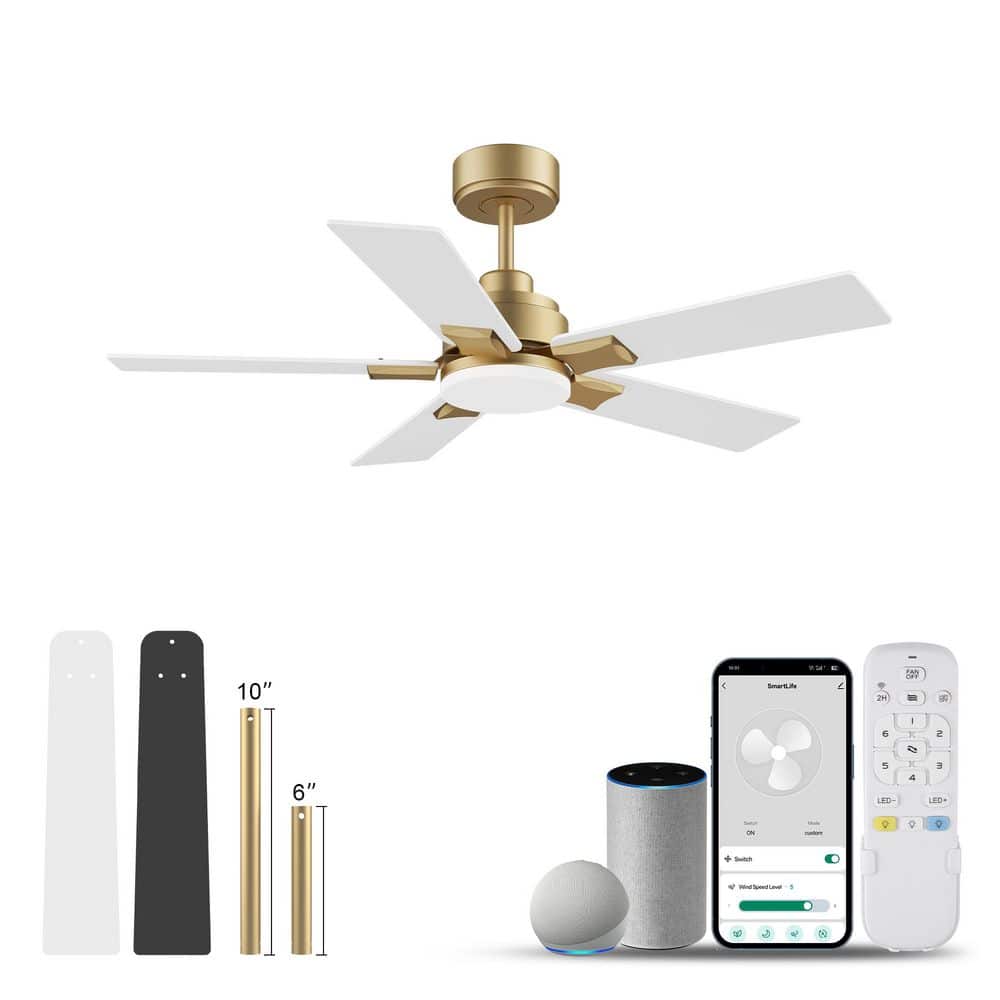 42 in. Smart Standard Indoor Outdoor Downrod Mount Gold Ceiling Fan with LED Lights and Remote,Voice Control via Alexa price history on PriceWatchPro