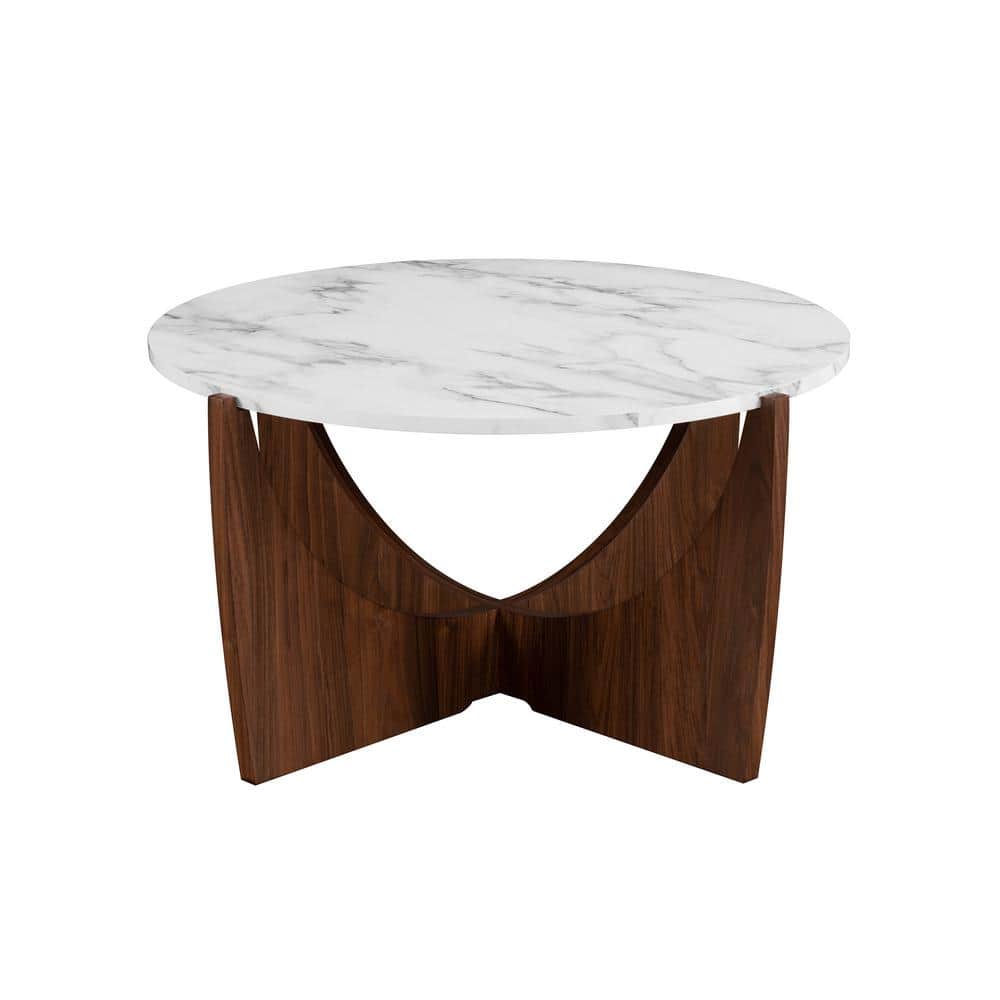 Calacatta Marble and Dark Walnut Round 35" Coffee Table