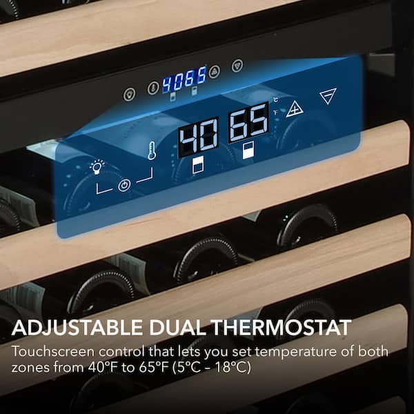 Dual Zone 24 in. 164 Bottle Built-In Wine Cooler Fridge w/ Lock Stainless Steel with Display Rack and LED Display