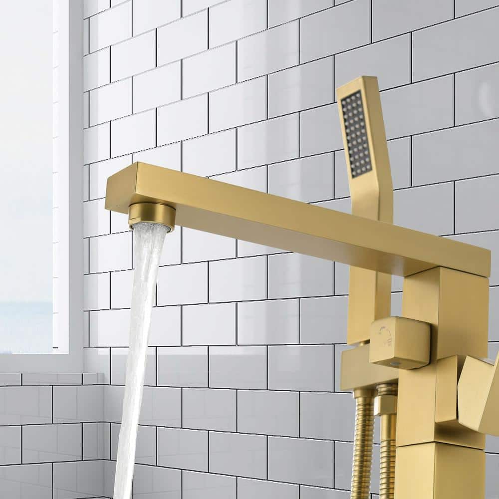 Brushed Gold Freestanding Tub Faucet with Hand Shower