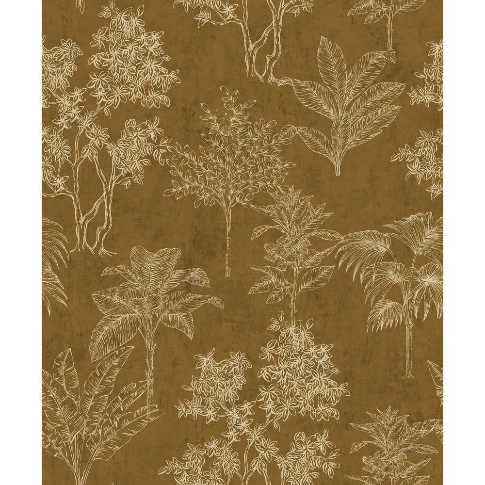 Zen Collection Brown Floating Foliage Metallic Sheen Finish Non-Pasted Non-