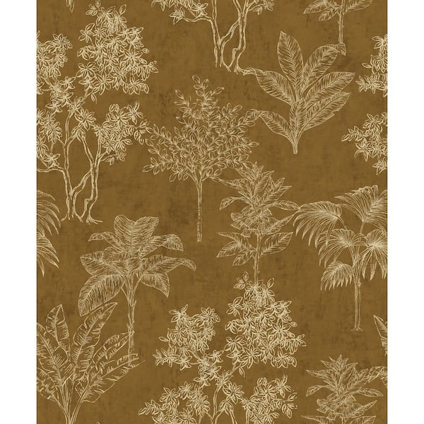 Unbranded Zen Collection Brown Floating Foliage Metallic Sheen Finish Non-Pasted Non-Woven Wallpaper Roll