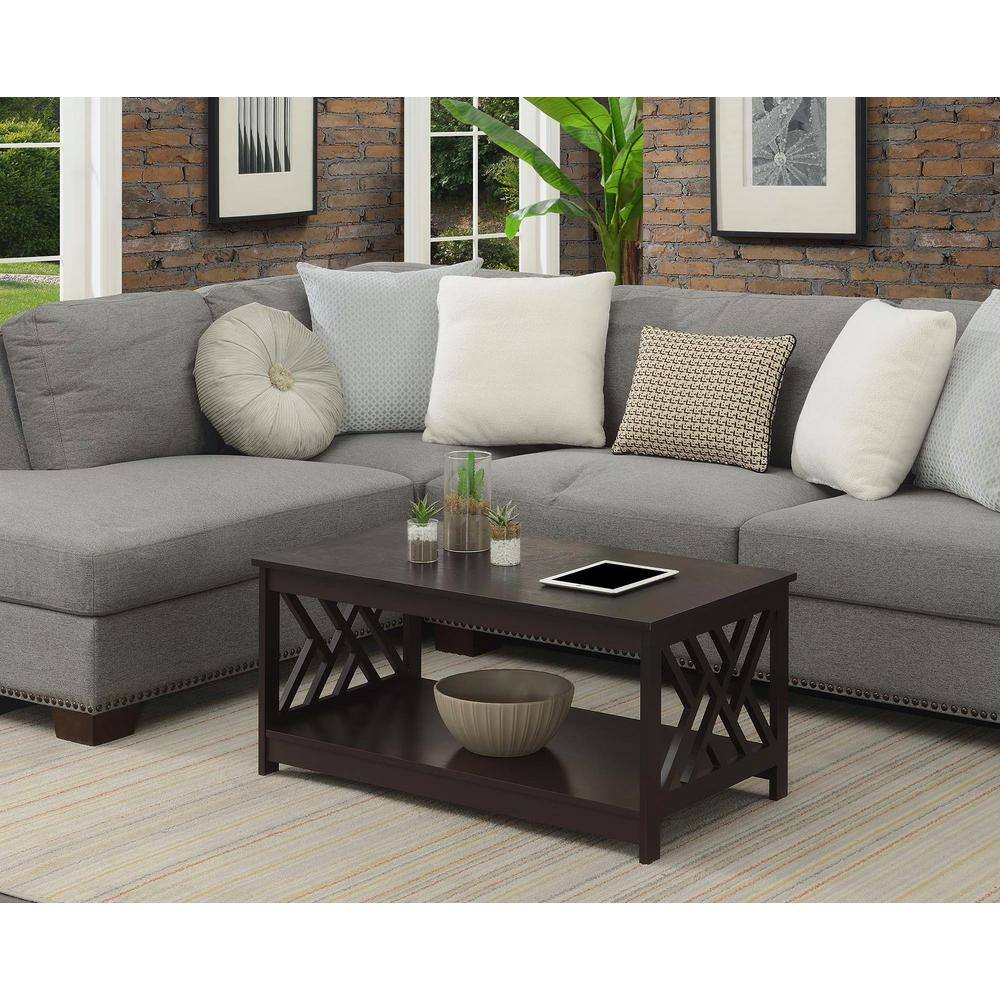 Espresso Titan Rectangular Coffee Table with Geometric Shelf