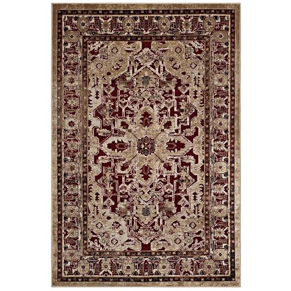 Grania 5ft. x 8ft. in Burgundy and Tan Ornate Vintage Floral Turkish Area Rug