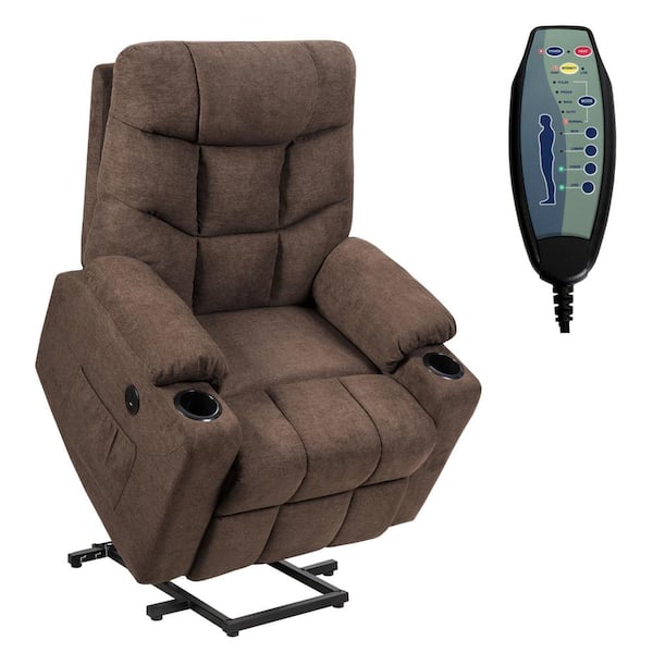 Sult Andet Nebu Gymax 34.5 in. W Brown Power Lift Massage Recliner Fabric Sofa Chair with  Remote Control GYM05174 - The Home Depot