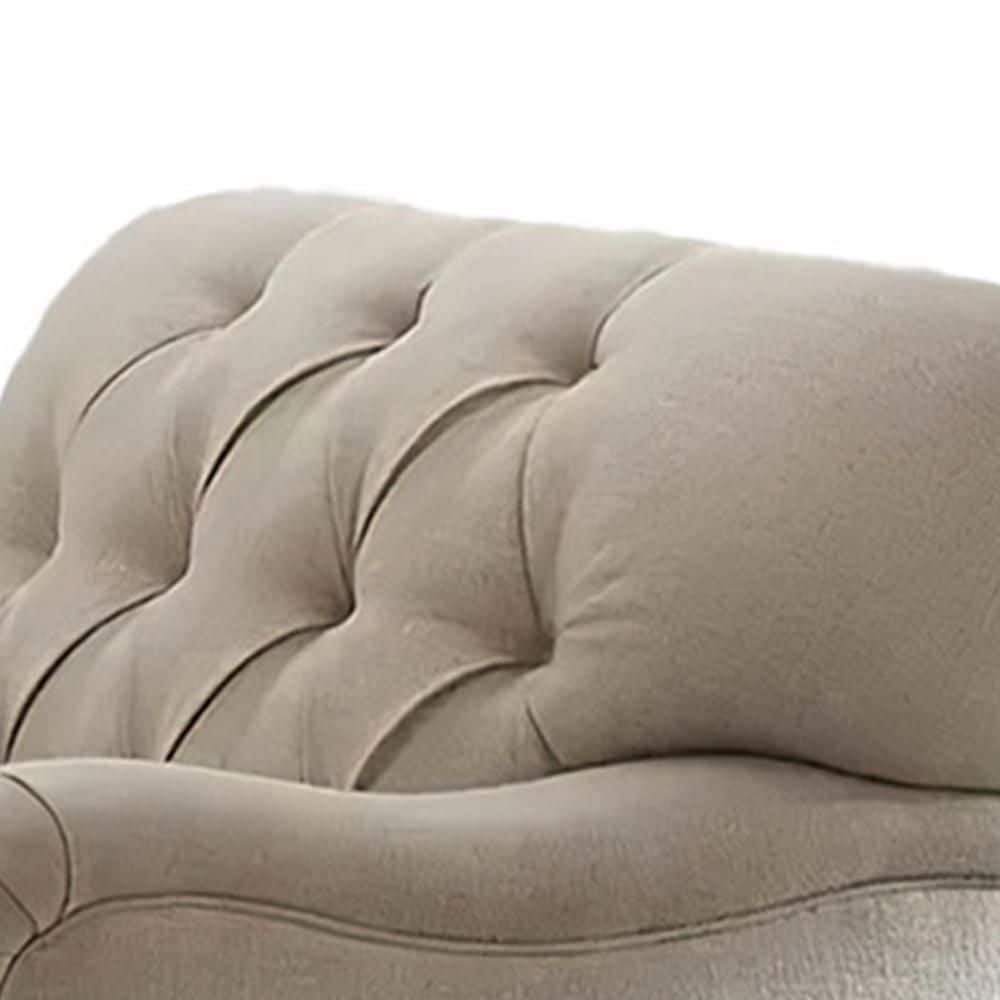 Elegant Beige Leather-Wood Accent Chair with Diamond Tufting