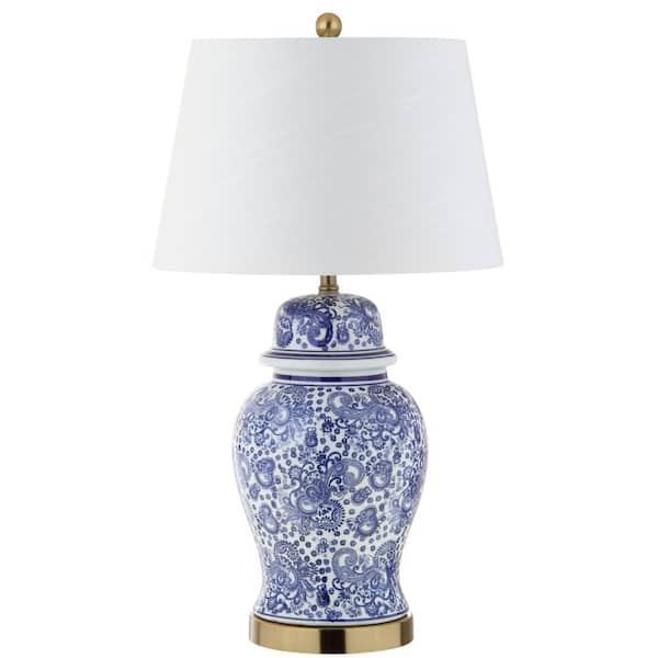 JONATHAN Y Ellis 29.5 in. H Ceramic Table Lamp, Blue/White