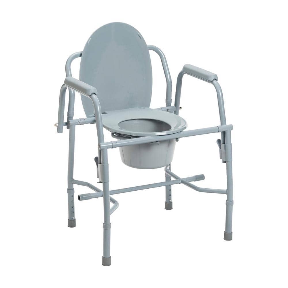 Adjustable Steel Drop-Arm Commode Chair with Plastic Back