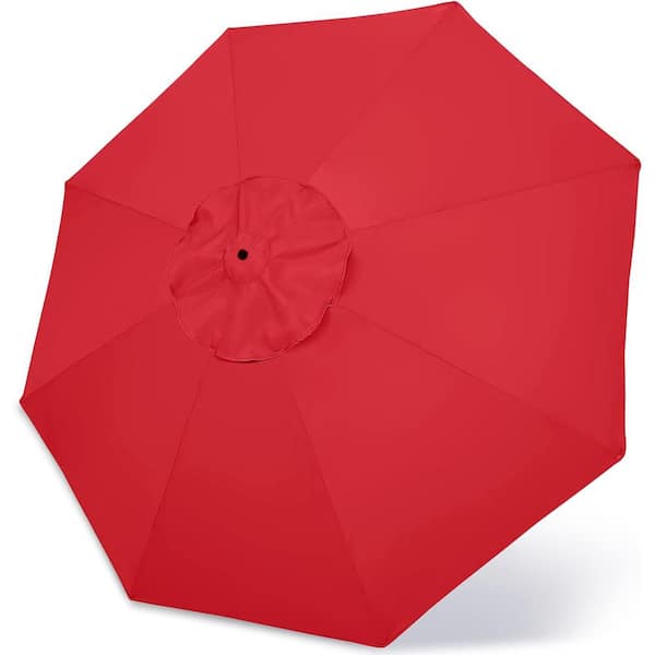 ATENGNES 9 ft. Patio Outdoor Table Market Yard Umbrella Replacement Top Cover Canopy with 8-Ribs Red