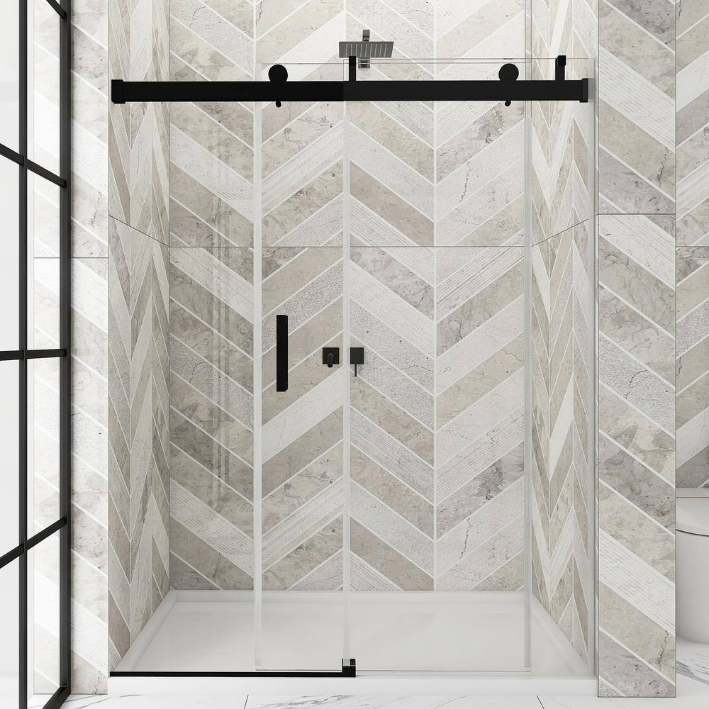 72'' Matte Black Frameless Sliding Shower Door with Clear Glass