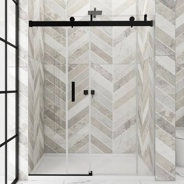 Staykiwi 60 in. W x 76 in. H Double Sliding Frameless Shower Door in Matte Black Finish with Buffer