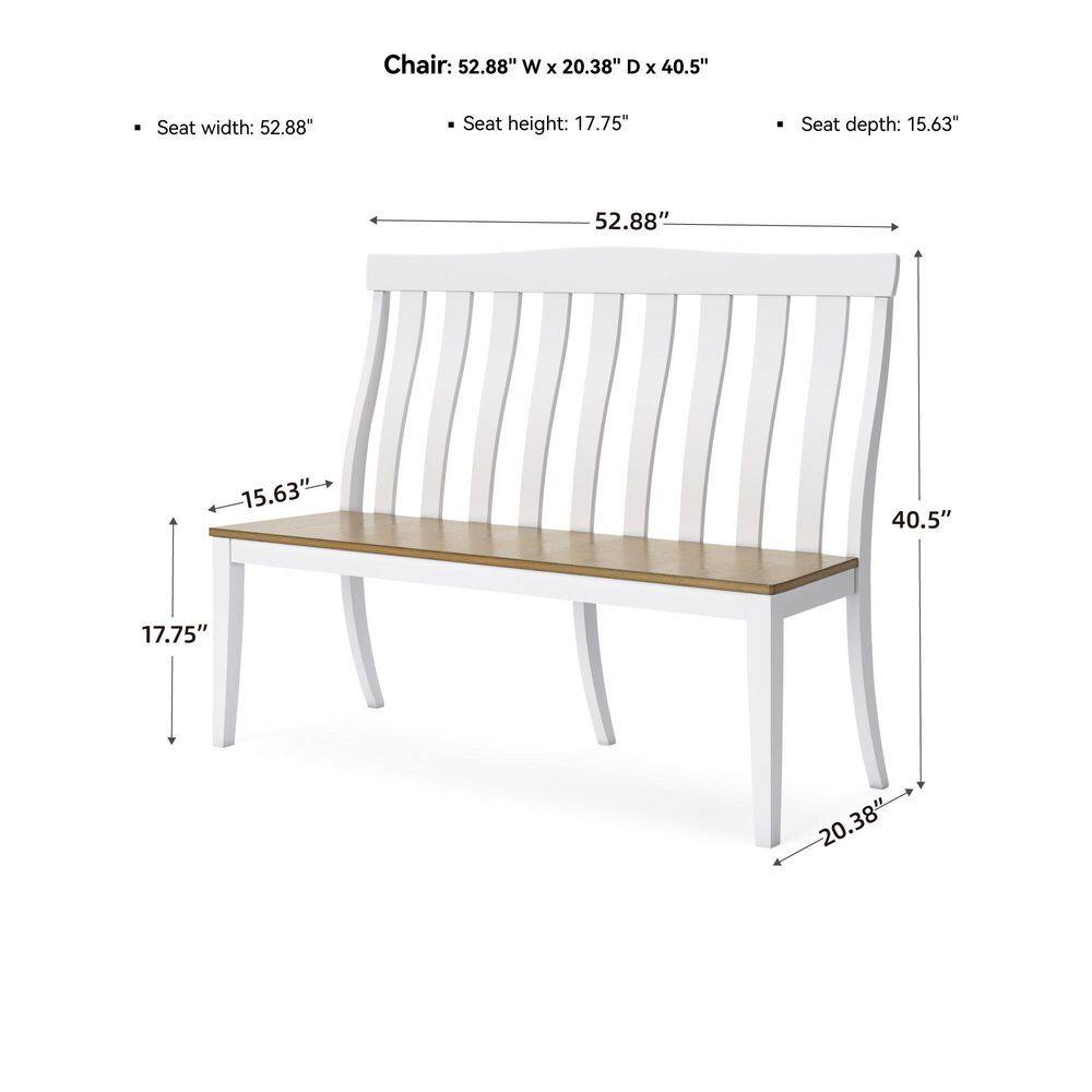 White and Natural Wood Slat-Back Dining Bench