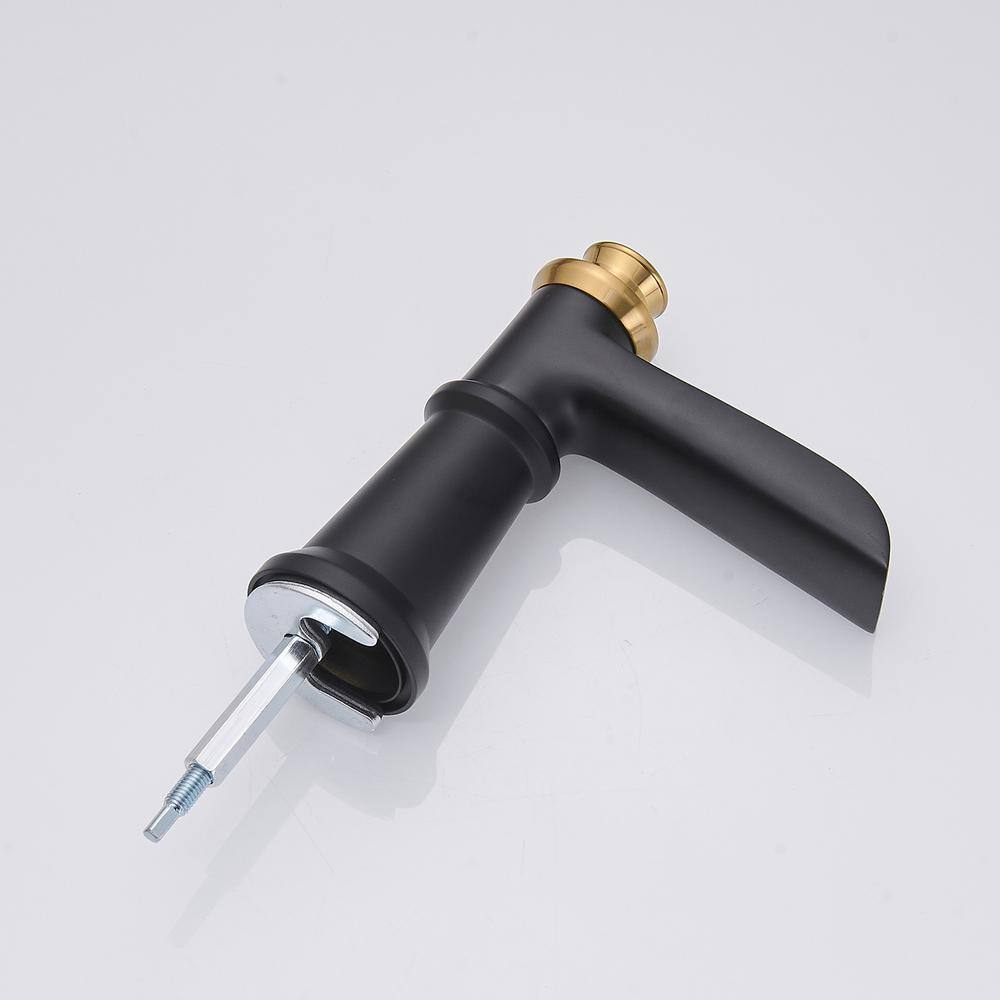 8-Inch Black and Gold Waterfall Widespread Bathroom Faucet