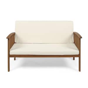 Casa Brown Patina Wood Outdoor Loveseat with Cream Cushions