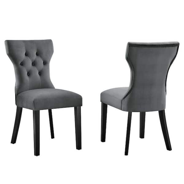 MODWAY Gray Silhouette Performance Velvet Dining Arm Chair (Set of 2)