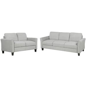 Light Gray Linen Upholstered Couch Furniture Loveseat and 3 Seater Sofa Set for Living Room (2+3 Seat)