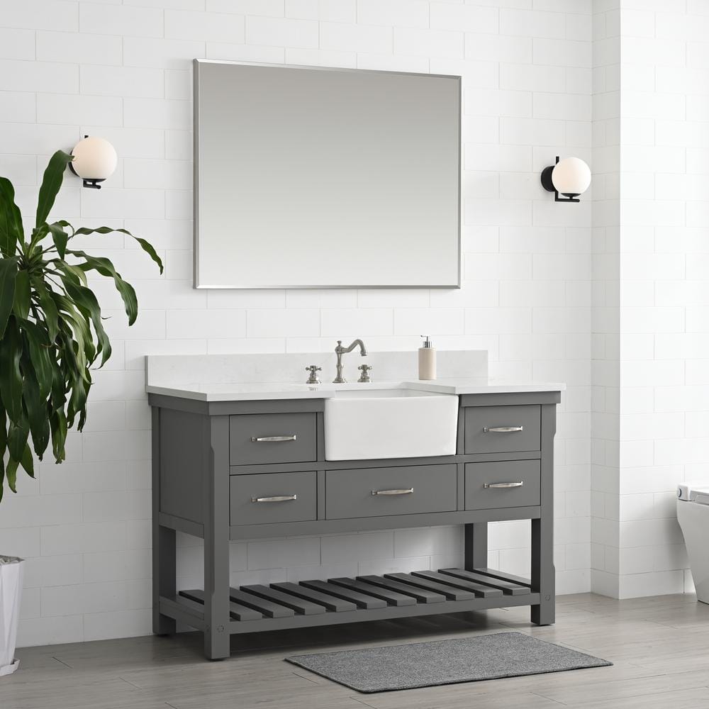 Gray Engineered Wood Single Bathroom Vanity with Ceramic Sink
