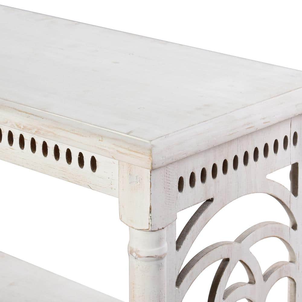 Distressed White 3-Tier Console Table with Storage