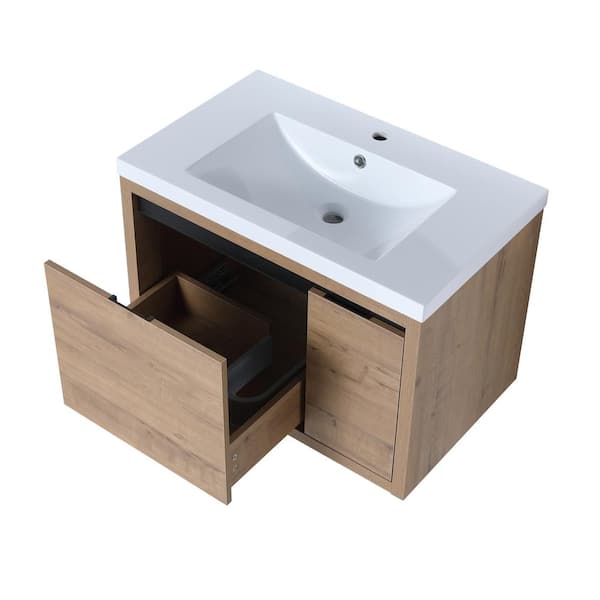 ANTFURN 18.10 in. W x 29.50 in. D x 20.50 in. H Floating Bath Vanity in Imitative Oak with White Ceramic Top